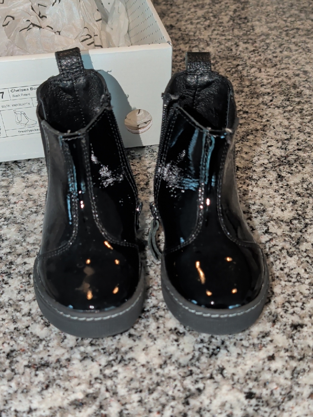 Freshly Picked Black Patent Chelsea Boots for Kids